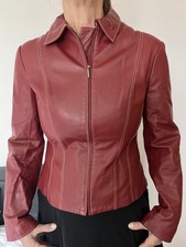 Mango Fitted Burgundy Leather Jacket Women’s UK Size L - But More Like Medium