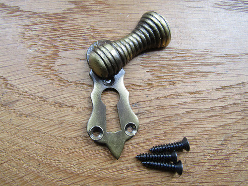 Antique brass key hole cover - key,