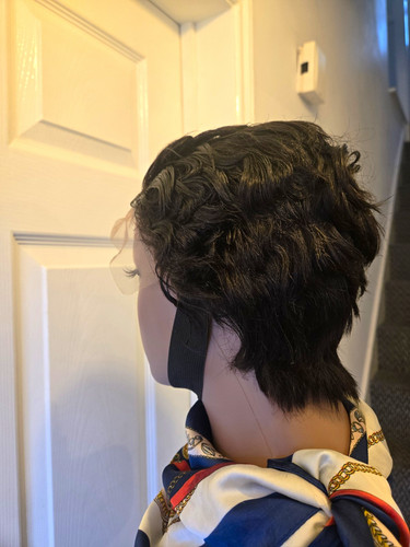Women black wavy pixie - black, lace