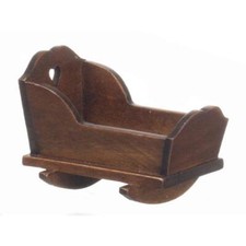 Dolls House Rocking Cradle Crib Cot Walnut Miniature 1:12 Nursery Furniture
