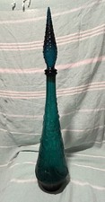 Vintage Empoli Italian Glass Decanter Stopper Grapes Cherries Teal 23” Tall