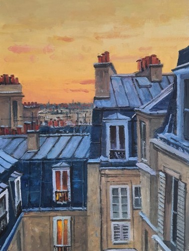 Paris rooftops sunset oil - ,,