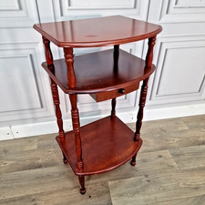 Vintage Whatnot Stand Table – Telephone Side Hall - 3-Tier Turned Wood Mahogany