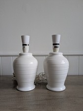 Pair Of Vintage LAURA ASHLEY White Ceramic Ribbed Lamp Bases Working -Home Decor