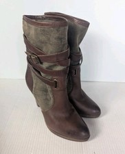 FRYE Harlow Boots Multi Strappy Harness Womens 10 M Leather Canvas Heels 