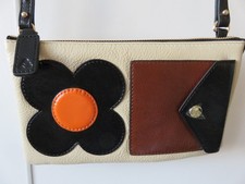 ORLA KIELY FOLIO CROSS BODY BAG IN CREAM AND BROWN LEATHER