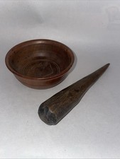 Hand Crafted Small Vintage Primitive Style Wooden Pestle & Mortar - Folk Art