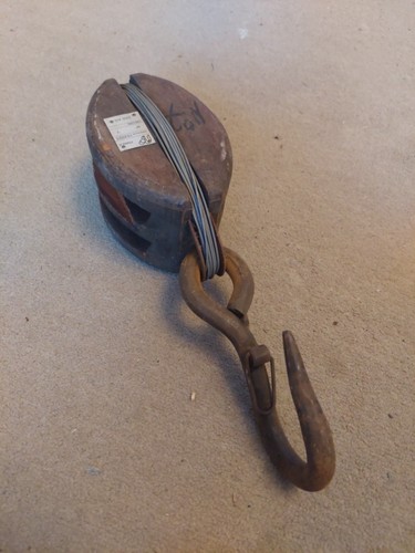 Antique wooden pulley with - pulley,