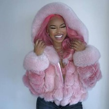 Women's Whole Skin Real Fox Fur Hooded Thick Coat Winter Fluffy Jacket Overcoat 