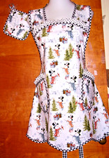 HANDMADE BIB APRON - PLUS SZ -  SNOWMEN -CHRISTMAS TREES -BIRDS - VINTAGE- RETRO