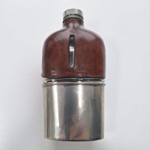 Antique hip flask leather - hip,