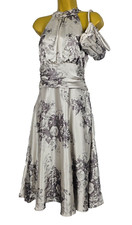 Coast Dress Silver UK12 A-Line Silk Floral Halter Satin Matching Clutch Wedding
