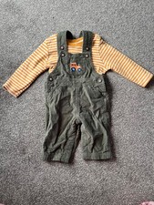 JoJo Maman Bebe Corduroy green tractor Dungarees & T-shirt set only worn once