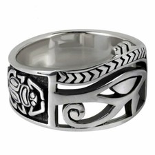 Mens Egyptian Ankh Scarab Eye Of Horus Ra Ring Stainless Steel Size 7-15 Gift