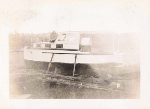 Vtg photo wooden cabin cruiser - wooden,