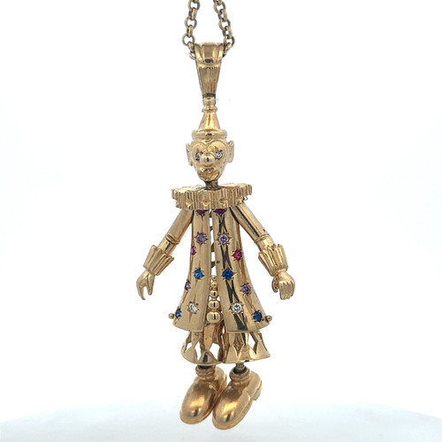 9ct yellow gold clown pendant