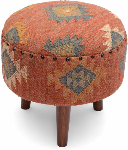 Handmade red kilim jute pouf - handmade,