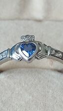 Vintage 1970-s Celtic Claddagh Sapphire 925 Silver Ring in Box UK S US 9
