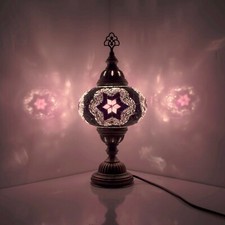 Turkish Moroccan Mosaic Colourful Tiffany Table Bedside Desk Lamp Light & Bulb-L