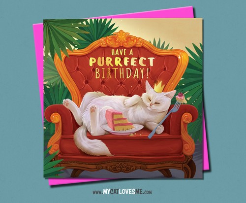 White cat birthday - birthday, card