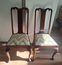 A Pair of Re-upholstered Queen Anne Style Dining Chairs - Bargain at £70 