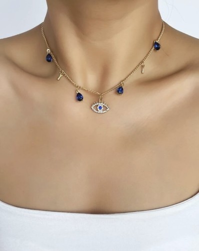 Blue evil eye crystal necklace - evil,