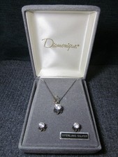 New Rare Vintage Diamonique QVC 925 Sterling Silver Necklace Earrings Set QZ Box