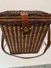 A Vintage Wicker with Lining Picnic Basket with Lid