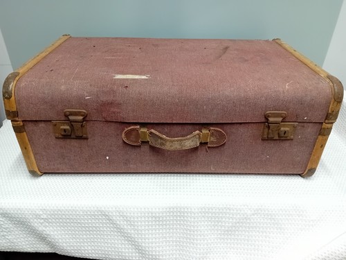 Vintage canvas wood suitcase - canvas,