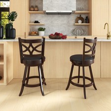 Set of 2 Bar Stools 360 °Swiveling Upholstered Seat Counter Height Chair Pub