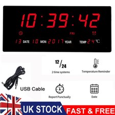 Large Jumbo Digital LED Wall Clock Desk Alarm Calendar Temperature Humidity Date
