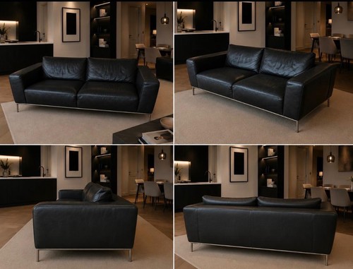 Natuzzi black leather seater - black, 3-seater