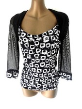 Joseph Ribkoff  Shrug shoulder top 12 Black & white sequined sheer sleeves (8934