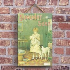 A CLASSIC SUNLIGHT SOAP RETRO STYLE VINTAGE ADVERTISEMENT ON A WOODEN PLAQUE