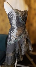 Beautiful Silver Dress Cocktail Prom Party Ball Gown UK8