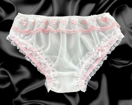 White sissy sheer nylon frilly - white,