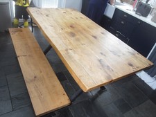 Industrial Large Solid Oak Rustic Vintage Style Dining Table & Bench