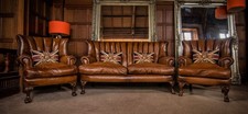 TETRAD BLAKE JOHN LEWIS ANTIQUE TAN LEATHER CHESTERFIELD SOFA & PAIR ARMCHAIRS