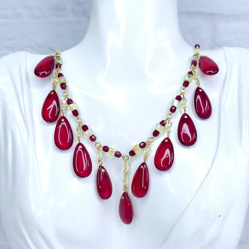 Uranium glass necklace - glass, 19''