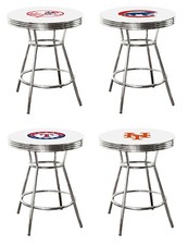 MLB Bar Table White and Chrome w/Team Logo Vinyl Decal and a Glass Top Option