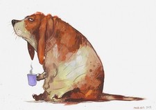 original painting A4 137KM artwork oil paints modern sleepy dog illustration