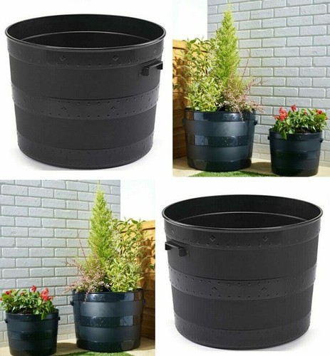 Black plastic planter - plastic, plant