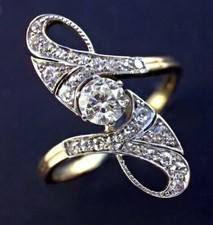 Vintage Art Deco Antique 2.10 Ct White Diamond Wedding Ring 14K Yellow Gold FN