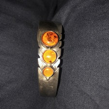 American Vintage Navajo Silver and Amber Bangle, Rare example