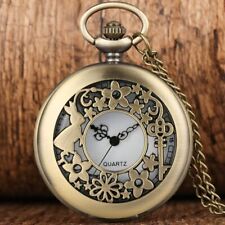 Classic Bronze Hollow Out Men Women Quartz Pocket Watch Necklace Chain Gift