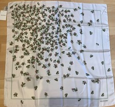 Valentino ladies 87cm sq cream silk scarf, green leaf pattern, new with tags