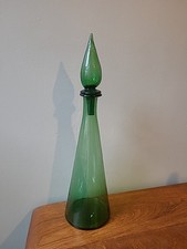 Green Glass Mid Century Genie Bottle 17" Empoli Italy 
