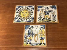 3 x Vintage Spanish Ceramic Tiles Set of 3 Square Tiles
