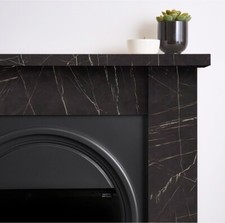BLACK MARBLE EFFECT FIREPLACE BLACK ARCHED ELECTRIC FIRE REMOTE CONTROL LOGS