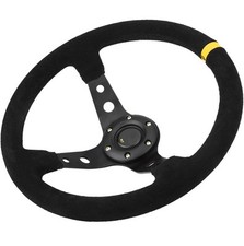 Steering Wheel 350mm 14inch Deep Dish 6 Bolt with Horn Button Racing Car Black